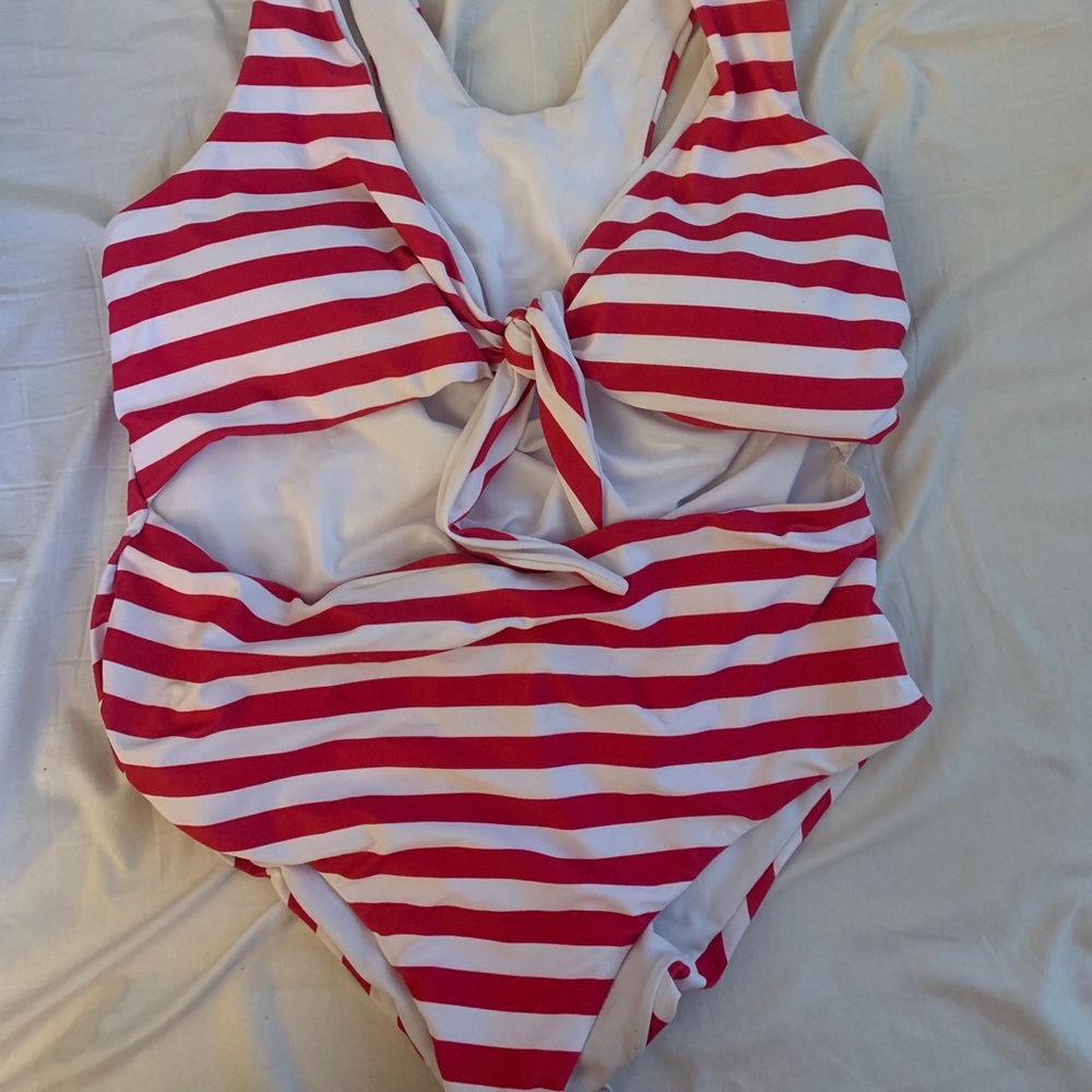 Red & white stripe swimsuit